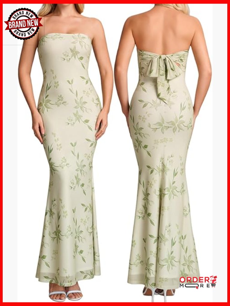 Strapless Tube Top Bodycon Maxi Dress With Bow Tie Back